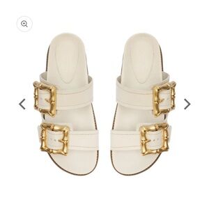 SCHUTZ  Enola Sporty Leather Sandal cream gold buckle sandal $150 EUC size 10